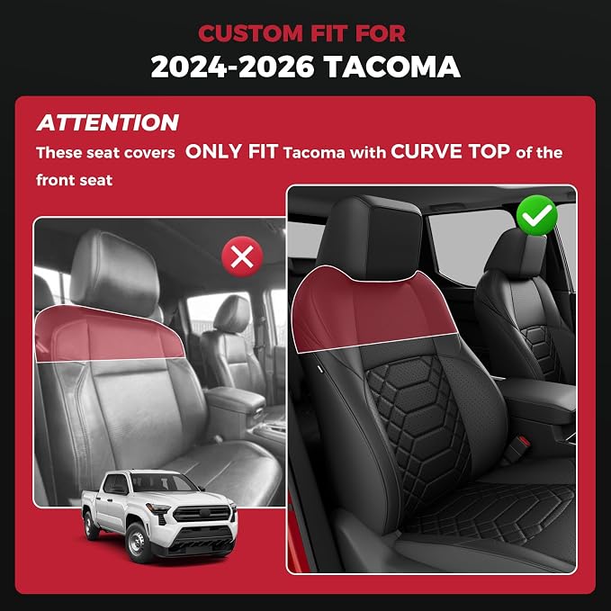FREESOO Tacoma Car Seat Covers Fit for Toyota Tacoma 4th Gen 2024 2025 2026 Double Cab SR, SR5, Limited, TRD Sport/Off-Road,Trailhunter Full Covered (5 Seats/Black)