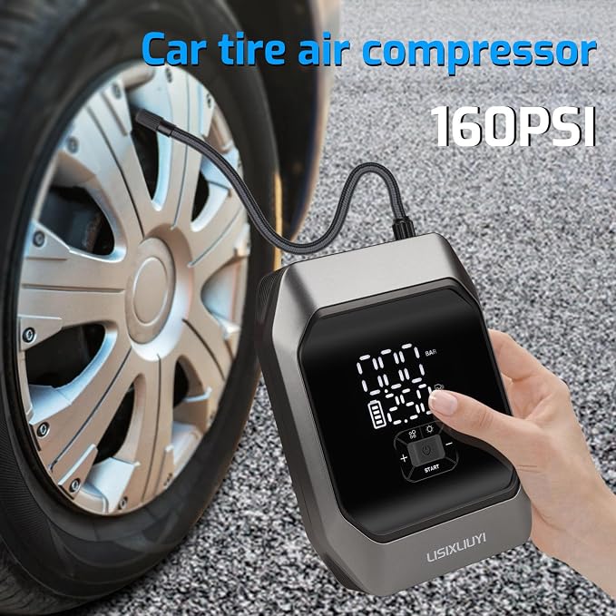 Car Jump Starter with Air Compressor 1000A Peak Auto Battery Booster Pack | 12V Jump Box Portable Smart Battery Charger Tire Inflator 160PSI for Car (3.5L Gas / 4.0L Diesel)