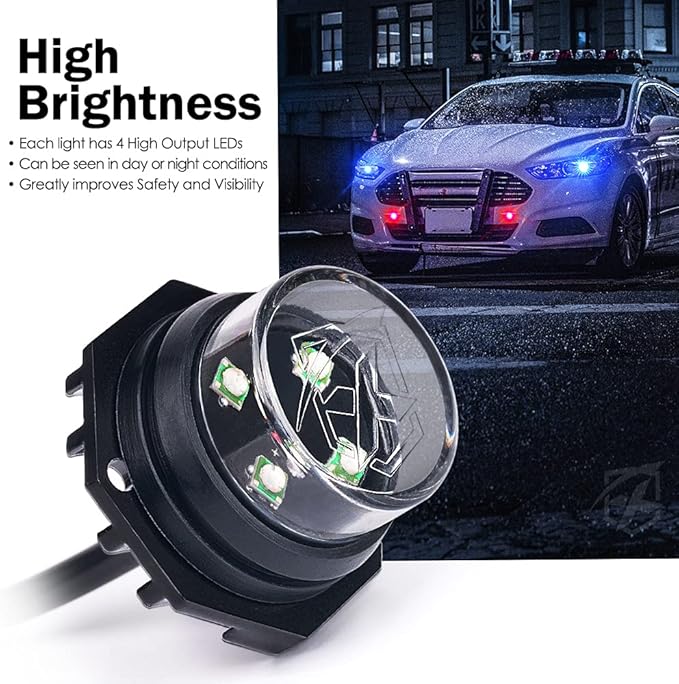 Xprite Red Blue LED Hideaway Strobe Police Lights Kit, 20 Flashing Patterns w/Control Panel for Headlights Taillights Hazard Warning Mounting, for Emergency Vehicles Volunteer Cop Cars Trucks 8PCS