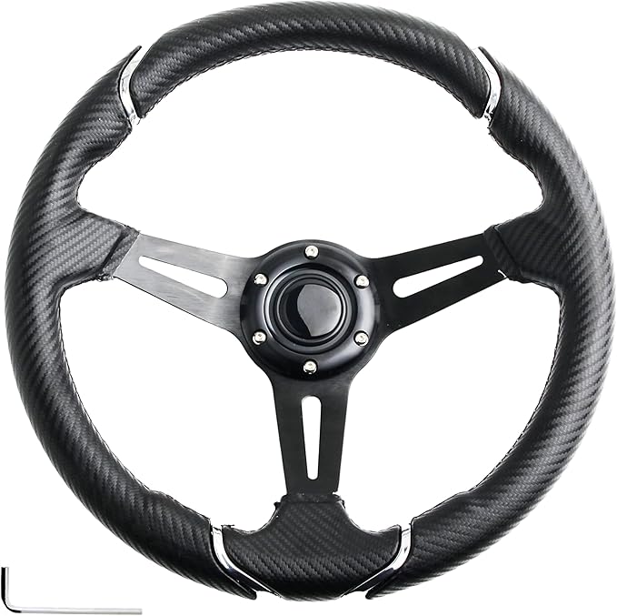 14" Carbon Fiber Golf Cart Steering Wheel for Yamaha EZGO RXV & TXT,Club Car DS and Precedent Steering Wheel Fit Most Golf Carts