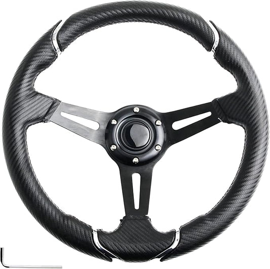 14" Carbon Fiber Golf Cart Steering Wheel for Yamaha EZGO RXV & TXT,Club Car DS and Precedent Steering Wheel Fit Most Golf Carts