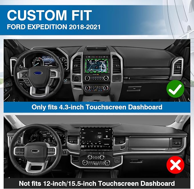 KUST Black Dash Cover for Ford Expedition 2018-2021 (Only fits 4.3-inch Touch Screen Dashboard. Not fits 12-inch/15.5-inch Touch Screen Dashboard) Dashboard Cover Non-Slip Accessories for Expedition