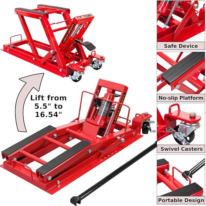 BIG RED 1500 lb Hydraulic Motorcycle Lift Jack: Powersports Lift Jack Stand Table for ATV, Dirt Bike, UTV and Snowmobile