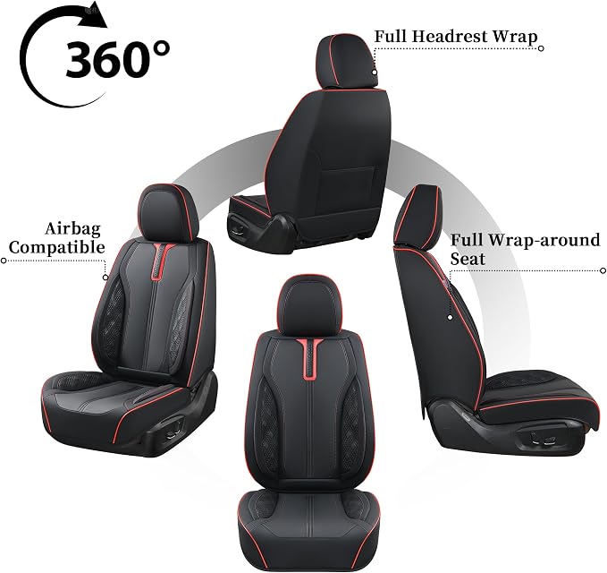 Doogo Car Seat Covers Full Set, Waterproof Car Seat Protector, Universal Automotive Interiors Fit for Most Sedan, SUV, Truck, Pickup, Vans (Black&Red line)