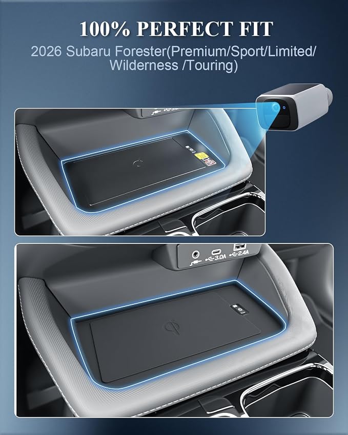 BIBIBO for 2026 Subaru Forester Charging Mat for 2026 Subaru Forester(Premium/Sport/Limited/Wilderness/Touring) Center Console 2026 Forester Insert Charging Mat 2026 Forester Accessories
