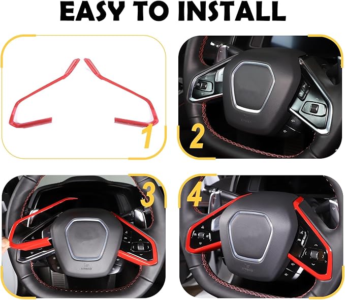 Steering Wheel Button Cover Compatible with Chevrolet Corvette C8 2020-2023, Steering Wheel Frame Trim, Car Steering Wheel Panel Protection Frame Molding Sticker (ABS-Sports red)