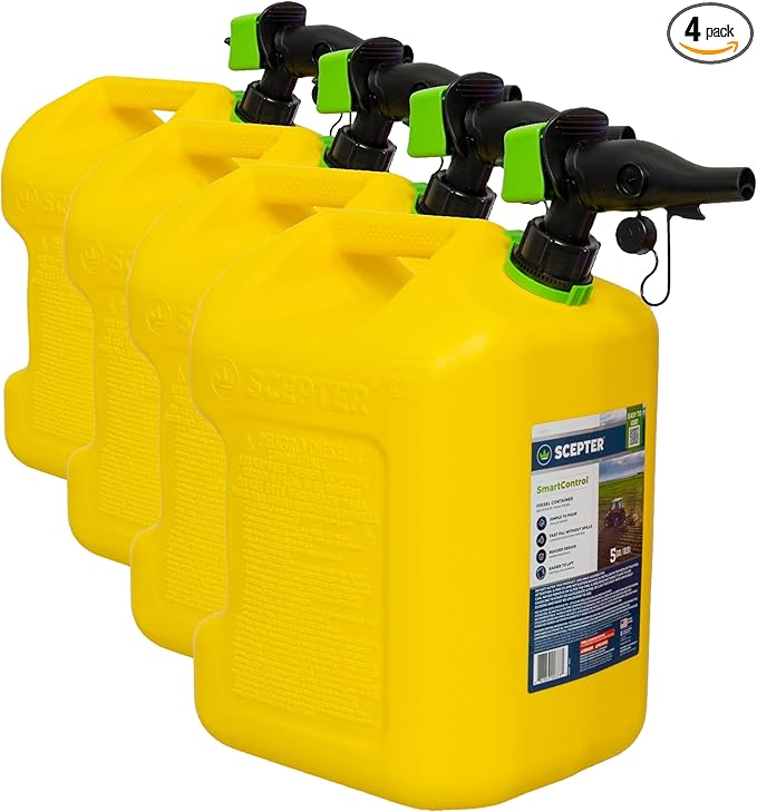 Scepter FSCD552 Fuel Container with Spill Proof SmartControl Spout, Yellow Diesel Can, 5 Gallon (Pack of 4)