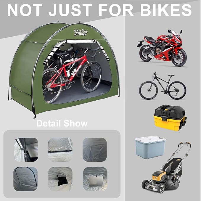 Bike Shed, Outdoor Portable Bike Storage Shed Tent, Bike Tent, Waterproof Bicycle Shelter with 210D Oxford Fabric, Bicycle Cover Fits 2-3 Bikes (Green)