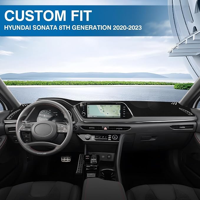 KUST Black Dash Cover for Hyundai Sonata 2020-2023 (Only fits for 8.0-inch Touch Screen Dashboard) Polyester Dashboard Cover Non-Slip Interior Accessories for Sonata Custom Fit Dash Mat No Glare