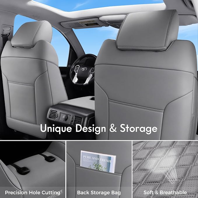 Huidasource for Toyota Tundra Seat Covers, Trucks Front & Rear Leather, Waterproof Truck Tundra Seat Covers 2014-2021 CrewMax Pickup Truck (Full Set/Gray)