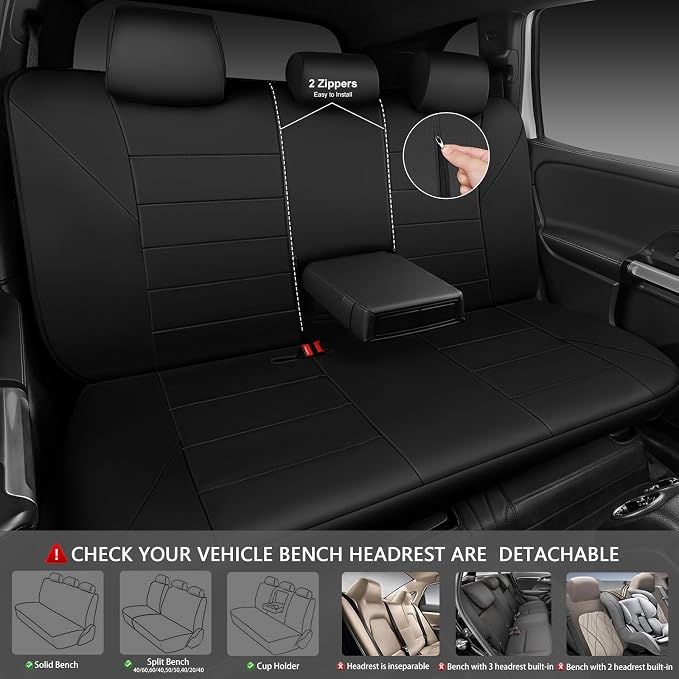 CAR PASS Neoprene Back Seat Cover, Universal Waterproof Bench Rear Seat Cover Universal Wetsuit Car Seat Cover Fit 95% Automotive Interior Covers for Cars Sedans SUVs (Rear,All Black)