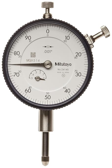 Mitutoyo 2414S Dial Indicator, #4-48 UNF Thread, 0.375" Stem Dia., Lug Back, White Dial, 0-100 Reading, 2.244" Dial Dia., 0-0.5" Range, 0.001" Graduation, +/-0.001" Accuracy | #4-48 UNF Thread, 0.375" Stem Dia., Lug Back, 0-100 Reading, 2.244" Dial Dia...