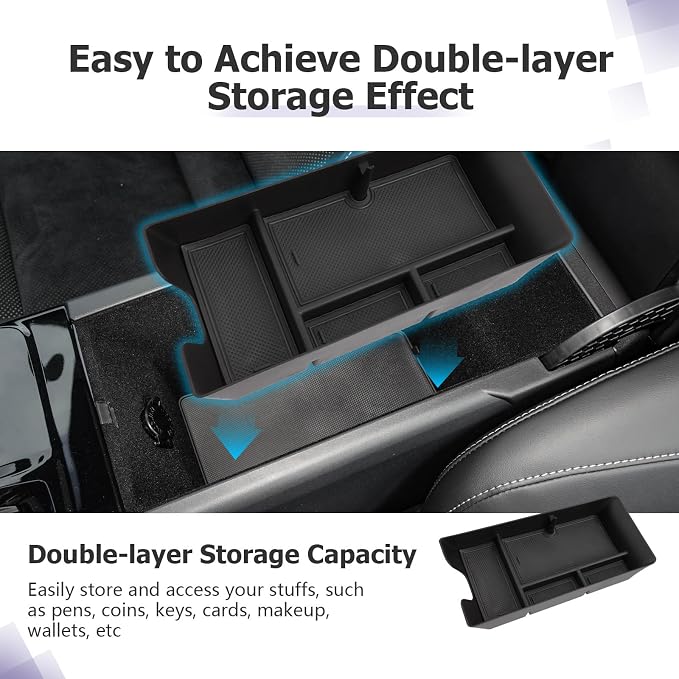 LUWU Center Console Organizer for 2025 2026 Toyota Camry (XSE/XLE/SE/LE) Accessories Armrest Console Storage Box Glove Organizer Tray ABS Material for 9th Gen Camry Interior Accessories Black