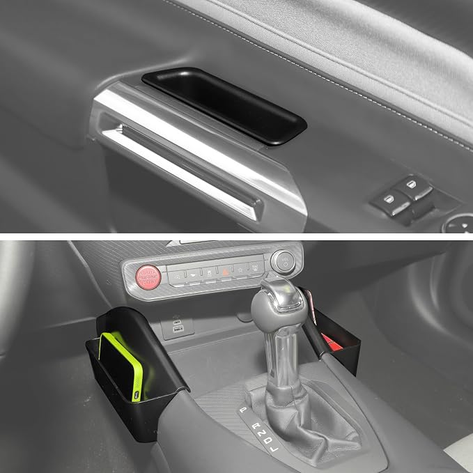Door Side Organizer & Rear Storage Box 3PCS Interior Storage Tray for Ford Mustang 2015-2026 Armrest Phone Container Door Handle Pocket Tray Minimalist Black Interior Accessories