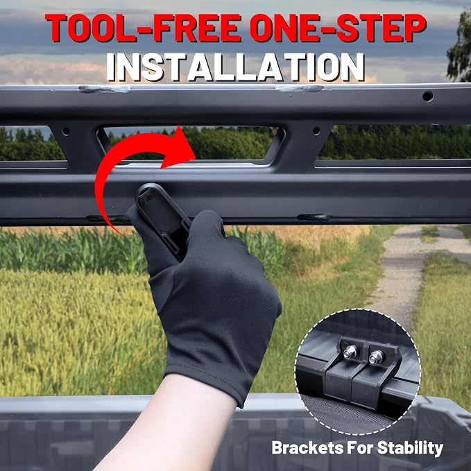 StarknightMT Tool-Less Quick Release Rear Windshield Compatible with 2017-2026 Polaris Ranger XP 1000 / Crew, 1000, 900, Clear PC Back Window with Weather Strip, Rattle-Free