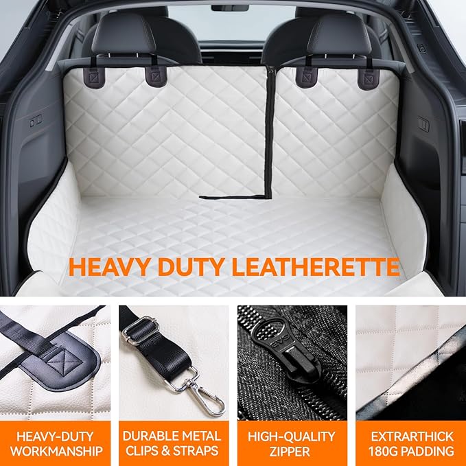 Heavy-Duty Leather SUV Cargo Liner for Fold Down Split Seats, Armrest Pass-Through Compatible, Pet-Friendly, Ideal for Dogs