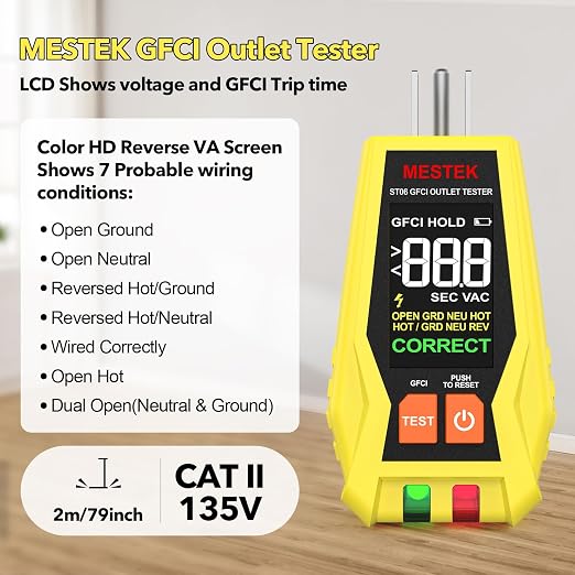 MESTEK Electrical Tester Kit with GFCI Outlet Tester, Non-Contact Voltage Tester, Pinless Wood Moisture Meter, Home Inspector Tool Kit, 3-Piece with Carry Case and Batteries