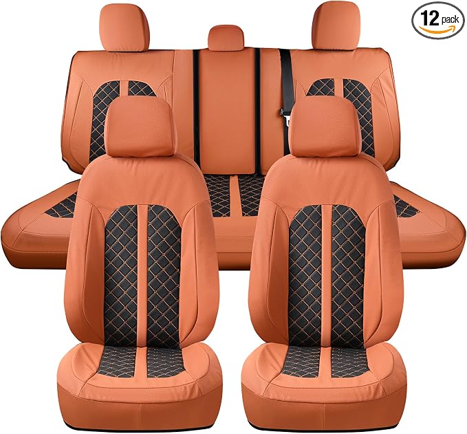 Truckiipa Ford F150 Seat Covers Full Set, Waterproof Automotive Custom Seat Covers for 2015-2026 Ford F150 SuperCrew, 2017-2026 F250 F350 F450 Super Duty Crew Cab, Full Set, Brown&Black