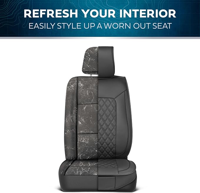 MotorBox Prestige Edition Napa Leather Seat Covers for Cars, Open Sides Front Seat Covers, Premium PU Leatherette Black Car Seat Covers for Cars Trucks SUVs, Front Seats Only
