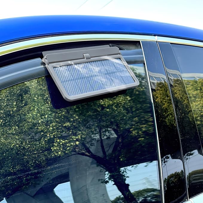 Car Solar Powered Exhaust Fan Car Window Exhaust Fan 180° Vehicle Ventilation Fan Car Radiator Cooling Fan Air Vent Cooler Ventilation System with Three Air Outlet (Gray-Blue)