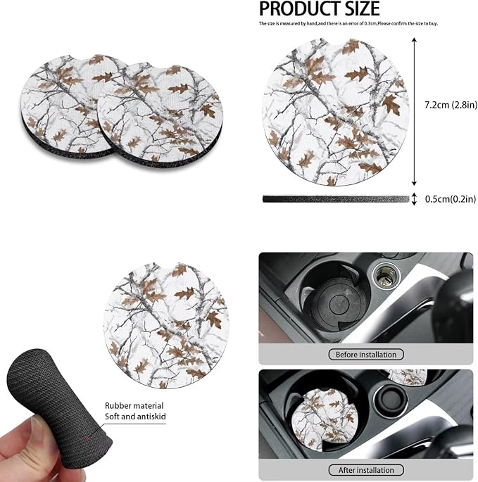 Howilath White Camo Hunting Forest Front Car Seat Covers Set with Interior Accessories Center Console Cover+Steering Wheel Cover+Seatbelt Pads+Keychain+Coasters Set of 10 Fit Sedan Truck Van