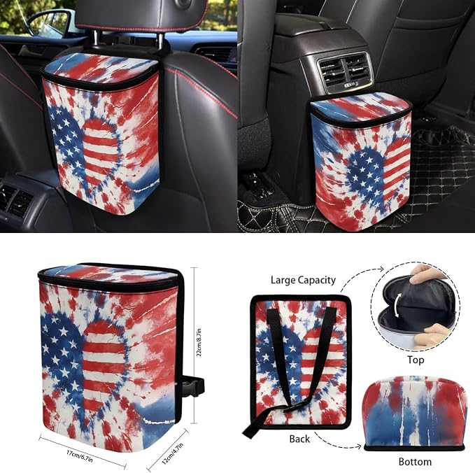 Tie Dye Heart Flag Auto Interior Accessories Car Seat Covers with Auto Steering Wheel Cover Seat Belt Covers Car Trash Can View Mirror Cover Coaster Keychains