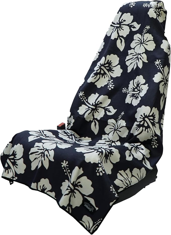 Sprints Athletic Running Towel, Full-Sized, Car Seat Cover - Performance Microfiber (Flex on the Beach - Black w/Snaps)