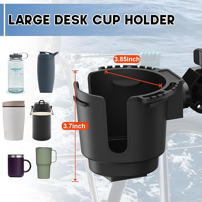 Cup Holder with 0.6"-1.5" Aluminum Clamp - Drink Holder for ATV, Motorcycle, Bike, Wheelchair, Golf Cart (Black)