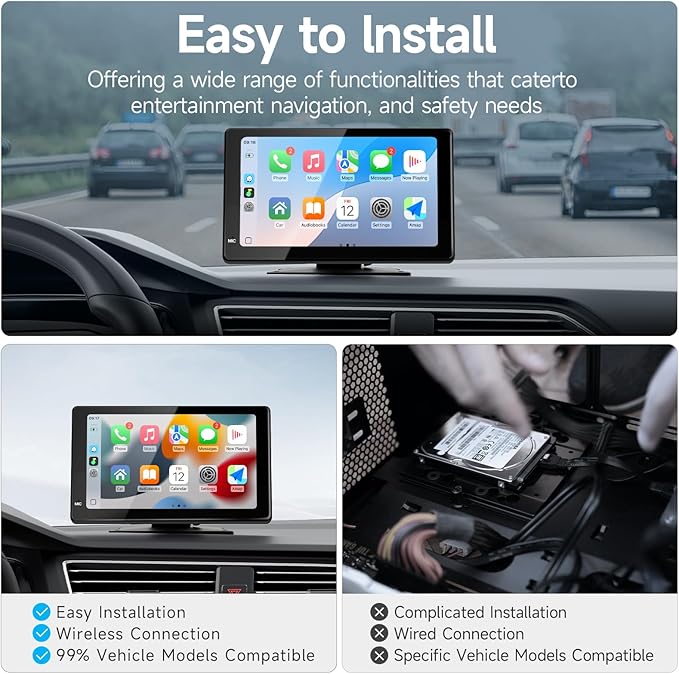 Haudio 7" Portable Car Radio with Wireless Apple CarPlay & Android Auto, Suitable for Almost All Vehicle Types Such as Pickup Trucks, Sedans,Backup Camera|GPS Navigation|Car Accessories