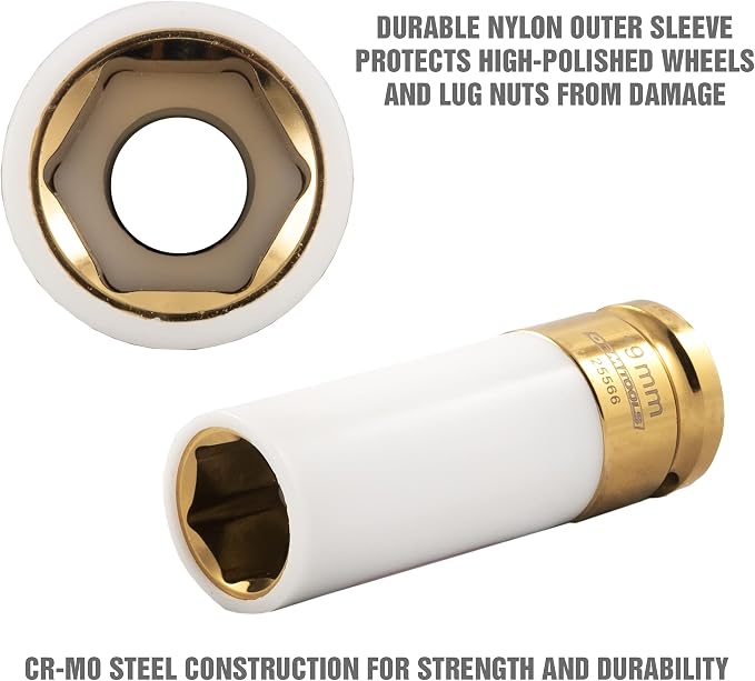 OEMTOOLS 25566 19MM Lug Nut Socket, 1/2" Drive 19mm Socket for Wheel Service, Non-Marring Sleeve, Thin Wall, CR-MO Steel for Impact Tools, 400 Ft-Lb Max Torque