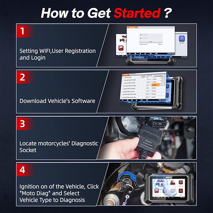 ANCEL MT700 Motorcycle OBD2 Scanner Full Systems, ABS Transmission Diagnostic Tool with 35+ Reset Functions for Aprilia/Benelli/MMW/BRP/Ducati/Harley/Honda/Indian/Suzuki,Android, 7” Touch Screen, 16GB