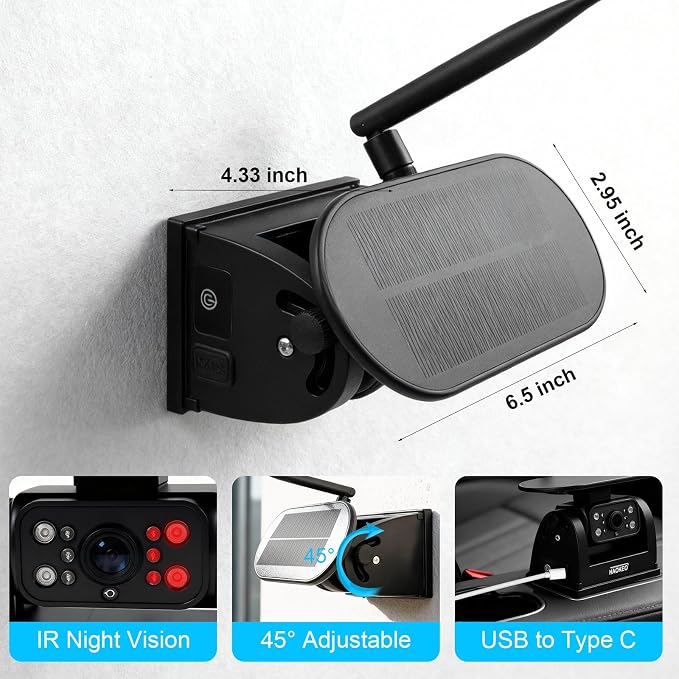 H10 WiFi Magnetic Solar Wireless Backup Camera Rechargeable Battery IP69 Waterproof 1080P Night Vision Rear View Camera No Wiring for Boat Travel Trailer/RV/Truck/Camper for iPhone iPad Android