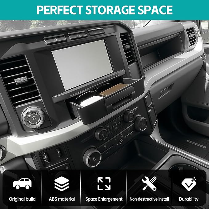 Storage Drawer Tray for 2023-2026 [8-inch Screen] Ford F250 F350 F450 F550 Super Duty XL/XLT Accessories, Center Console Organizer Cubby Drawer Hidden Insert Extra Storage Box Compartment
