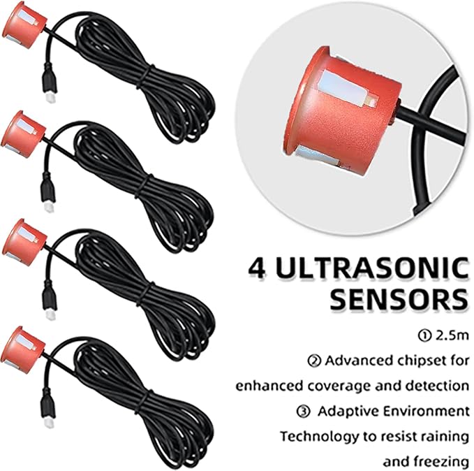 LCD Parking Sensor Kit - Displays Data on Original Screen, Easy Rear Installation, Compatible with All Camera Formats (AHD, CVBS), 18 Probe Colors to Match Any Vehicle（Red）
