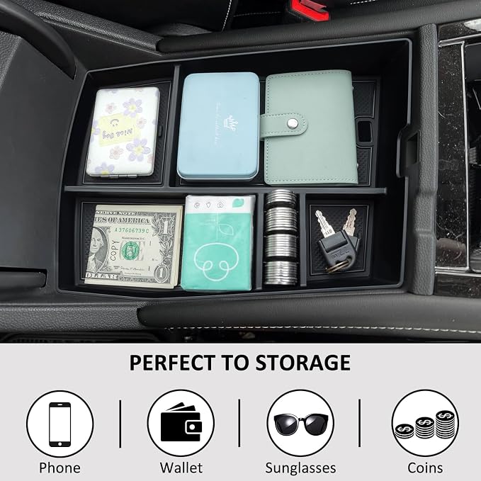 TOPINSTALL 26 New Console Organizer Compatible with 2024-2026 VW Atlas/Atlas Cross Sport Accessories, Armrest Box Storage Console Tray with Coin Holder Insert Interior Accessories