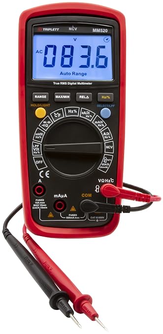 Triplett MM520 True RMS 6000 Count High Performance Digital Multimeter with Certificate of Calibration to NIST - AC/DC Voltage, AC/DC Current, Resistance, Temperature, Continuity