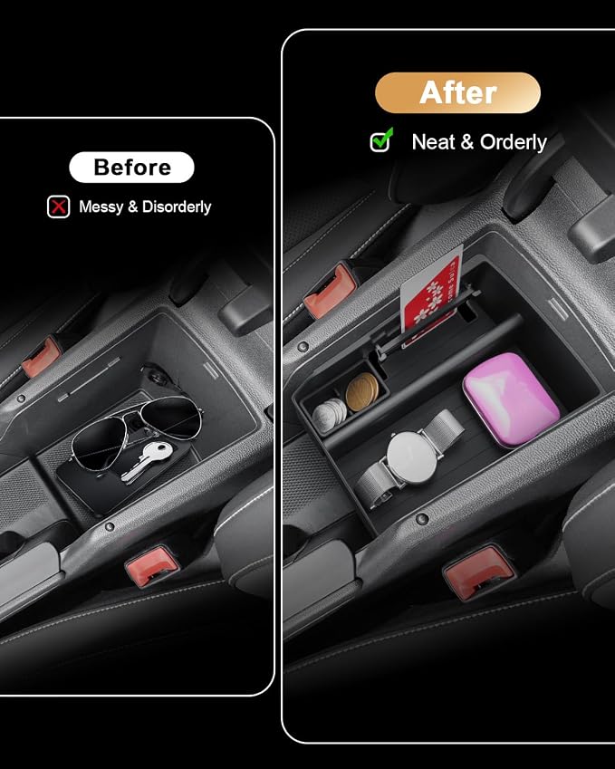 ECOZEN Center Console Organizer Set For 2025-2026 VW Tiguan - 3 Pcs Armrest Box Organizer + Center Console Organizer Tray + TPE Cup Holder Insert For 2025-2026 VW Tiguan Accessories - ABS Tray
