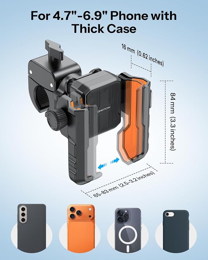 OMOTON BK01 Anti-Vibration Phone Mount, Quick Lock Shockproof Bike & Motorcycle Phone Holder, Fits iPhone & Android for Riders on E-Bike, Stroller, Scooter, Fits Handlebars & Rearview Mirror, Orange