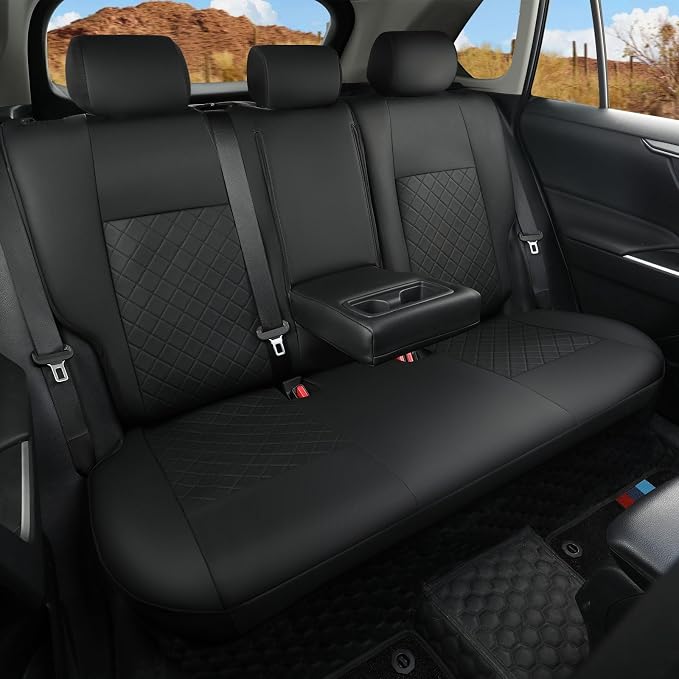 GIANT PANDA Custom Fit Rear Bench Back Seat Cover for Toyota Corolla 2020 2021 2022 2023 2024 Hybrid (LE,SE,XLE), Luxury Seat Covers for car, Faux Leather Polyester Fiber Interior Cover in Black