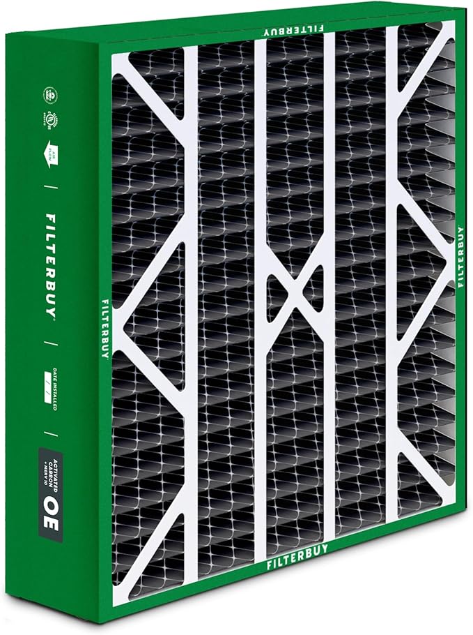 Filterbuy 20x25x6 Air Filter MERV 10 Odor & Allergy Defense with Activated Carbon (4-Pack), Pleated HVAC AC Furnace Filters for AprilAire Space-Gard & Lennox (Actual Size: 19.75 x 24.25 x 6.00)