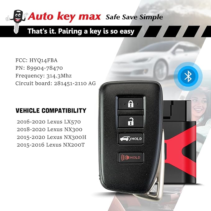 Programmable Keyfob, Replacement Car Keys Fob and DIY Programmer Kit for NX300 NX200T LX570 Smart Remote HYQ14FBB 231451-0010