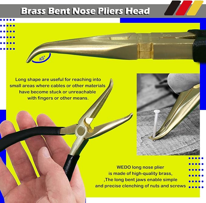 WEDO 2-Piece Brass Pliers Set, 8"" Long Nose Pliers with Non-Slip Handle, Snipe Nose Pliers, Length 200mm, BRB103-2pcs