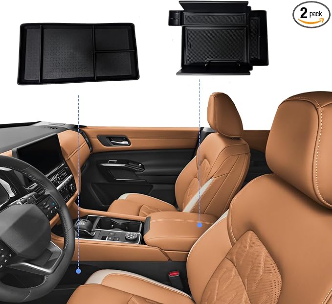 Center Console Organizer for 2025 2026 Nissan Pathfinder Armrest Box Organizer & Lower Organizer for 2023 2024 2025 2026 Pathfinder S/SV/SL/Rock Creek/Platinum Accessories (2-Pack