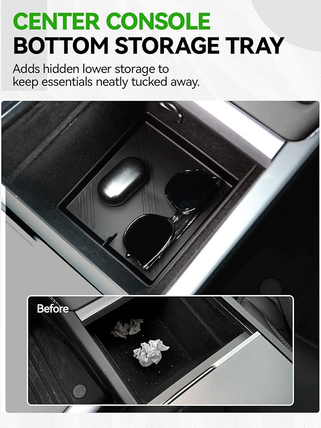 9PCS Center Console Organizer Tray for 2024 2025 2026Tesla Model 3 Accessories, Armrest Hidden Storage Box CupHolder Charger Pad for Tesla Model 3 Highland