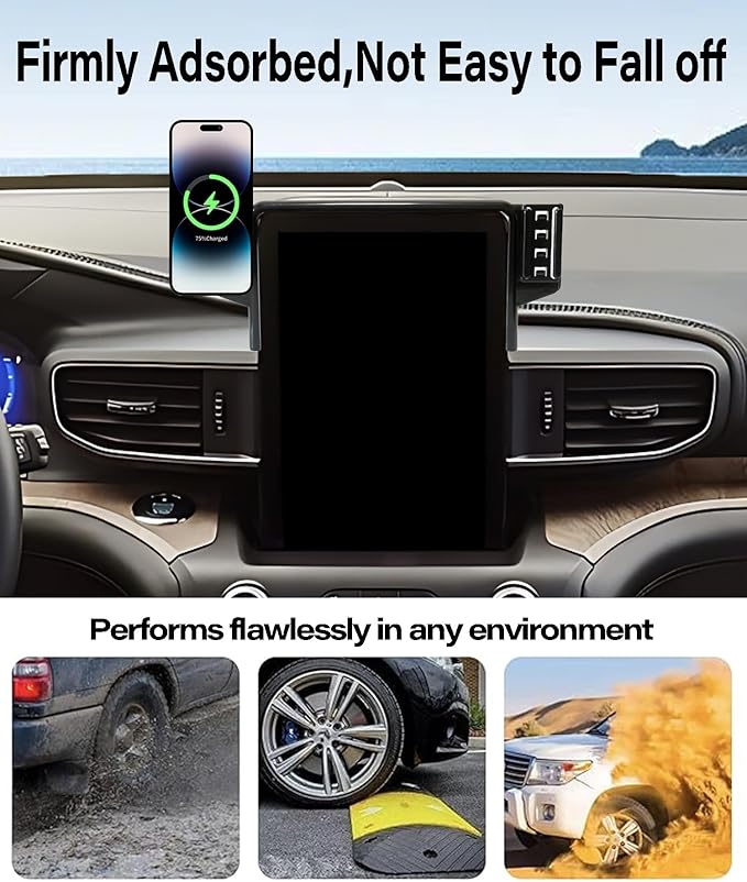 Car Phone Holder for Ford Explorer 2020 2021 2022 2023 2024 Accessories 15W MagSafe Fast Wireless Charger Cell Phone Mount Apply to 10.1 Inch Touch Screen Fixed Clip 360° Rotation