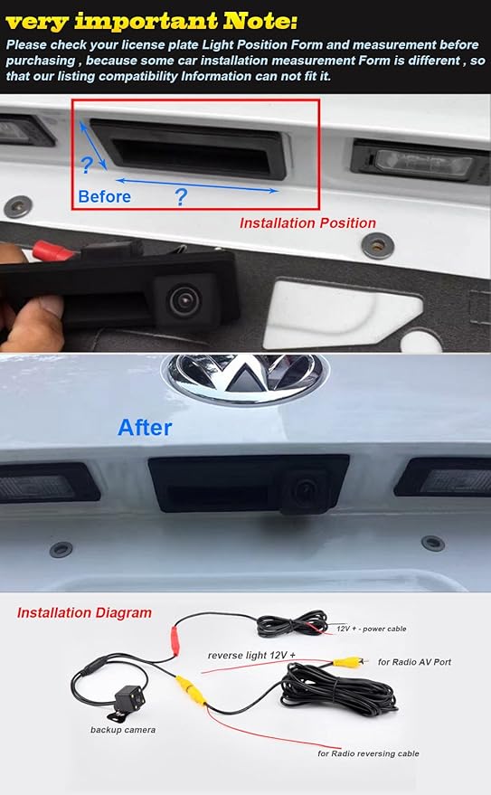 Trunk Handle Vehicle-Specific Camera Integrated into Case Handle Rear View Camera Replacement for VW Tiguan Touareg Passat Golf VI Variant Audi A4 Q3 A3 A6L A8