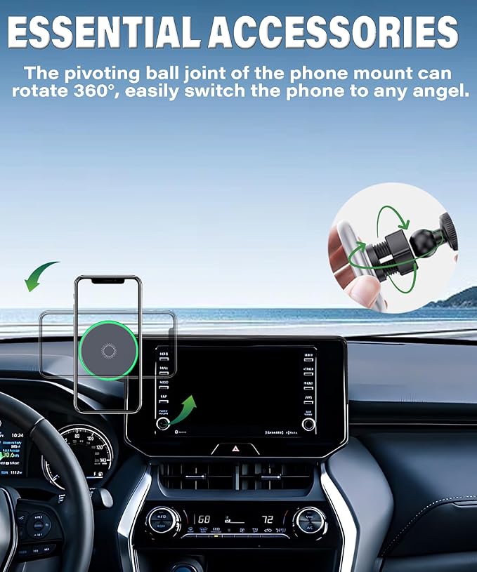 Car Phone Holder for Toyota Venza 2021-2024 Accessories Apply to 8 Inch Touch Screen 15W Fast Wireless Charger Screen Fixed Clip Cell Phone Mount Hands-Free 360 Degree Rotation