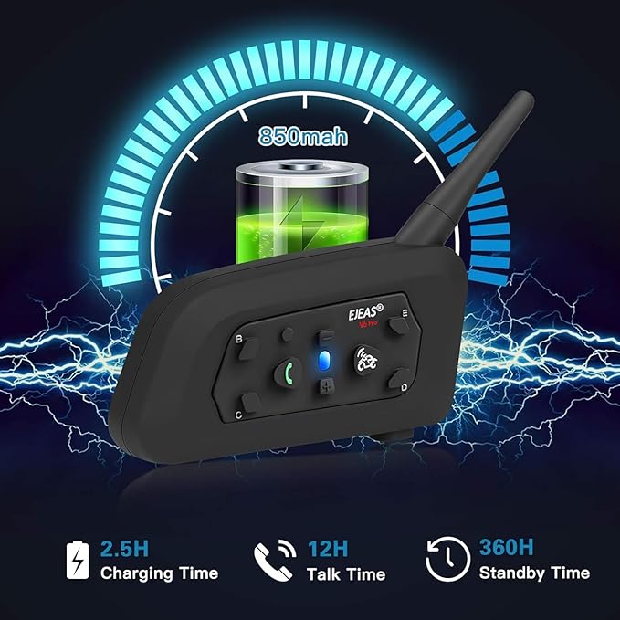 EJEAS V6 Pro Motorcycle Helmet Bluetooth Intercom, 2-Way 1200M Motorcycle Bluetooth Headset Universal Communication System with Noise Cancellation and Waterproof for Dirt Bike/ATV/Snowmobile (1PC)