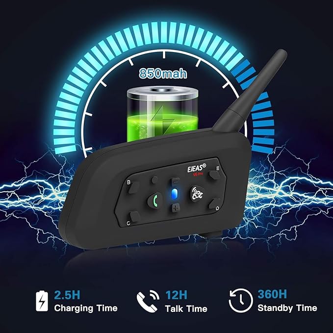 EJEAS V6 Pro Motorcycle Helmet Bluetooth Intercom, 2-Way 1200M Motorcycle Bluetooth Headset Universal Communication System with Noise Cancellation and Waterproof for Dirt Bike/ATV/Snowmobile (2PCS)