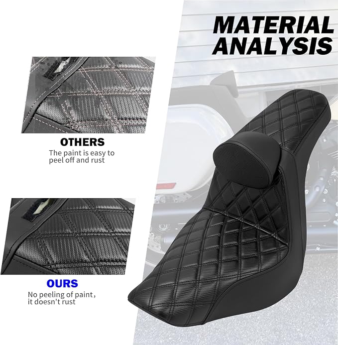 Motorcycle Seat Driver Passenger Seat with Backrests for Harley Low Rider Low Rider S ST 2018-up (Black with black stitching)
